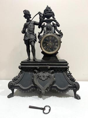 ANTIQUE Late 19th Century French Patinated Bronze figural Mantle Clock