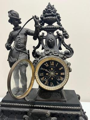 ANTIQUE Late 19th Century French Patinated Bronze figural Mantle Clock