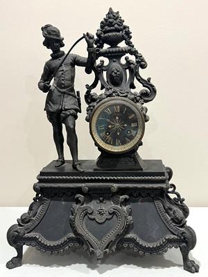 ANTIQUE Late 19th Century French Patinated Bronze figural Mantle Clock