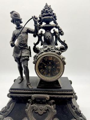 ANTIQUE Late 19th Century French Patinated Bronze figural Mantle Clock