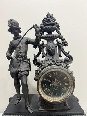 ANTIQUE Late 19th Century French Patinated Bronze figural Mantle Clock
