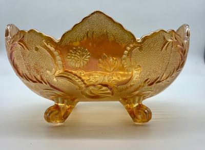 Vintage Jeanette Lombardi Marigold Carnival Glass Footed Bowl