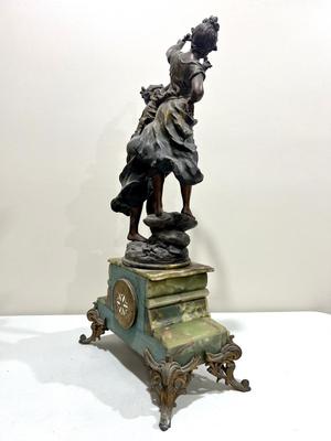 REINE DES FLEURS Par-Ruffony 19th Century Onyx Marble Mantle Clock Set