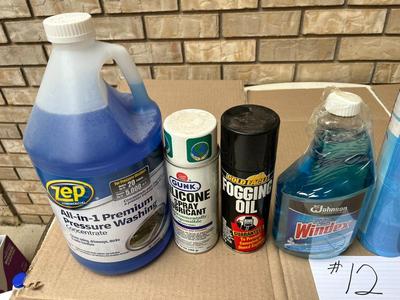 Pressure Washing Concentrate, Silicone Spray, Fogging Oil, 4 Cans Lysol, Windex