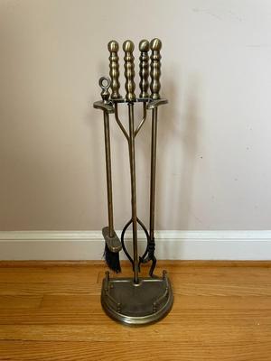 Vintage Brass and Wrought Iron Fireplace Tool Set