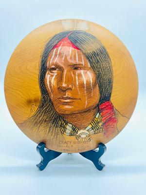 Vintage Crazy Horse Myrtlewood Hand Painted Indian