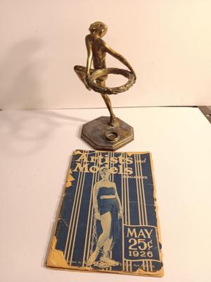 1927 Frankart Brass nude - Dancing lady smoke stand with two books 1927 models & Frankart