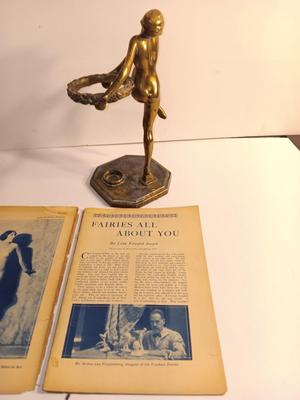 1927 Frankart Brass nude - Dancing lady smoke stand with two books 1927 models & Frankart