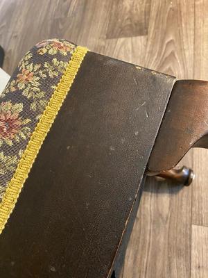 Neat Old Antique Leather Seated Captains Chair and fabric covered Ottoman