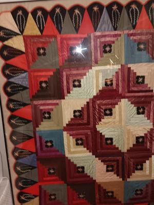 Antique - STUNNING hand sewn and embroidered Quilt in HUGE frame
