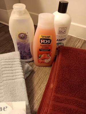 Bathing & Showering needs Bath rugs - Towels - Bath robe and an assortment of soap and shampoo's