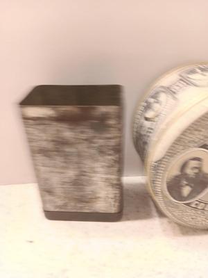 Old tins - band aid like tin with lid - Smith Bros. cough drops and vintage Moyco plastic tooth cleaner