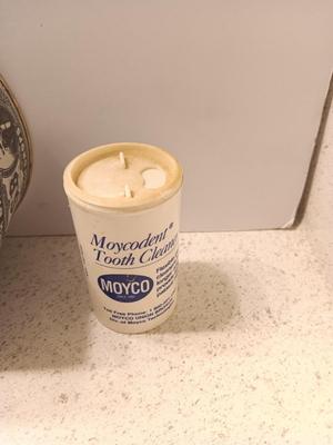 Old tins - band aid like tin with lid - Smith Bros. cough drops and vintage Moyco plastic tooth cleaner