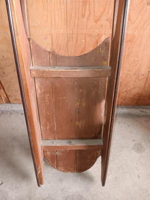 Antique wooden Sled primitive with metal runners
