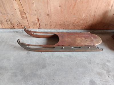 Antique wooden Sled primitive with metal runners