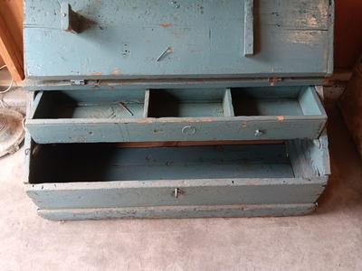 Primitive toolbox with inside drawer