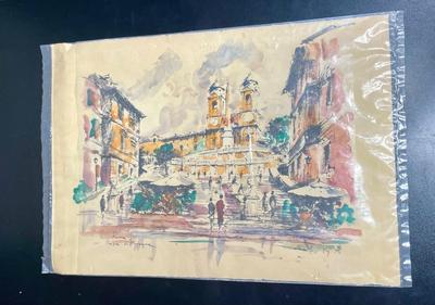 Watercolor of Piazza di Spagna in Rome Italy