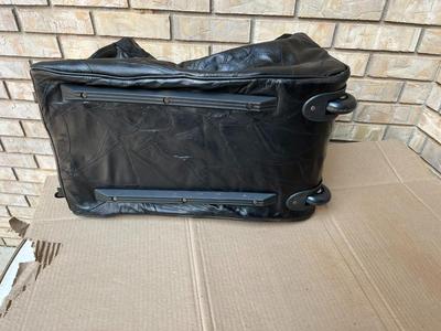 Genuine Leather Carrying Case on Wheels with Handle -k Black