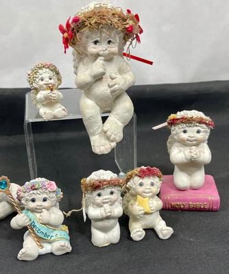 Dreamsicle Angel Figurine Lot 7 pieces - hand painted by Kristin with dried flower halo