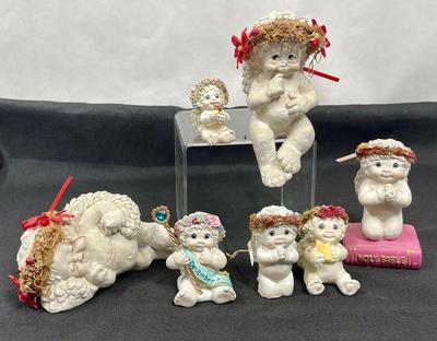 Dreamsicle Angel Figurine Lot 7 pieces - hand painted by Kristin with dried flower halo