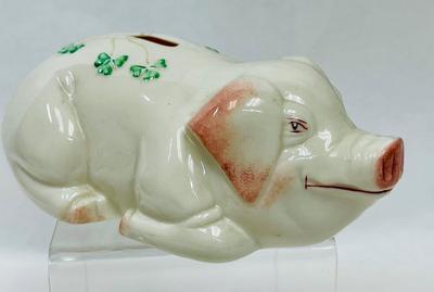 Belleek Piggy Bank Irish Pottery Pig With Shamrocks 1972
