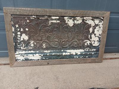 Rustic framed, Antique Shabby tin metal Decorative Architectural wall hanging