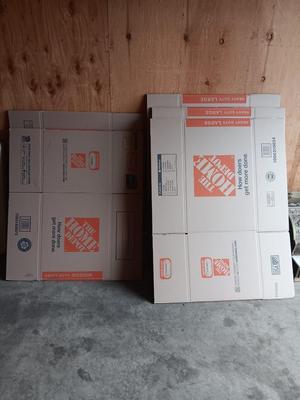 5 The Home Depot moving boxes UNUSED 3 Large and 2 Medium