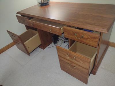 Wood Finish Knee Hole Desk- Approx 59" x 29" x 29" Tall (No Contents)