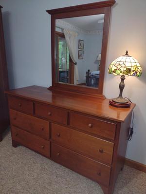Amish Country Cherry 3 Over 4 Drawer Dresser with Mirror- Approx 59 1/2" x 20 1/4" x 32" Tall