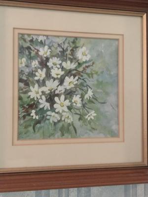 Floral Daisy Design Artwork- Framed and Matted Under Glass