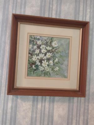 Floral Daisy Design Artwork- Framed and Matted Under Glass