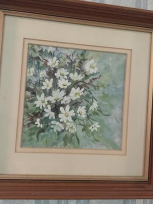 Floral Daisy Design Artwork- Framed and Matted Under Glass