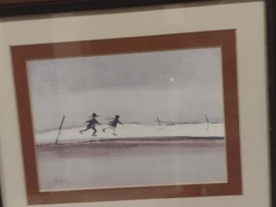 Pair of Framed Children Playing/Winter Scene Paintings