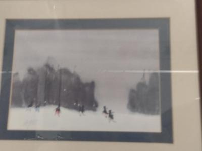 Pair of Framed Children Playing/Winter Scene Paintings