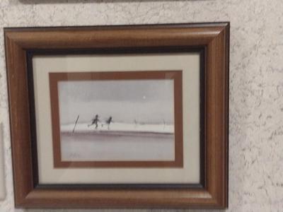 Pair of Framed Children Playing/Winter Scene Paintings
