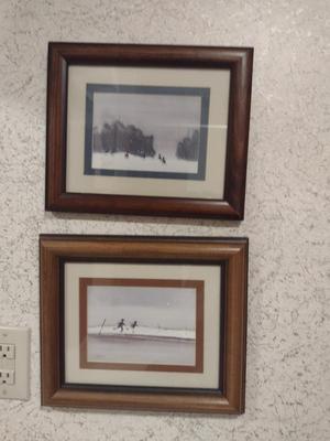 Pair of Framed Children Playing/Winter Scene Paintings