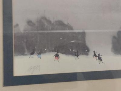 Pair of Framed Children Playing/Winter Scene Paintings