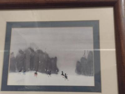 Pair of Framed Children Playing/Winter Scene Paintings