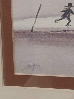 Pair of Framed Children Playing/Winter Scene Paintings