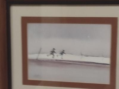 Pair of Framed Children Playing/Winter Scene Paintings