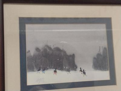 Pair of Framed Children Playing/Winter Scene Paintings