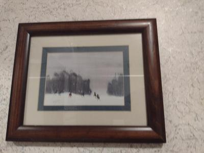 Pair of Framed Children Playing/Winter Scene Paintings