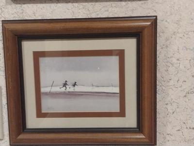 Pair of Framed Children Playing/Winter Scene Paintings