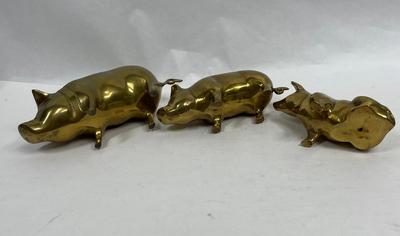 Brass Pig Piggy Figurine, 3 pc Lot