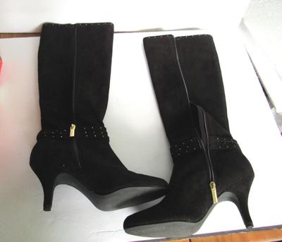 Women's Black Suede High Heeled Boots, Bandolino, 9M
