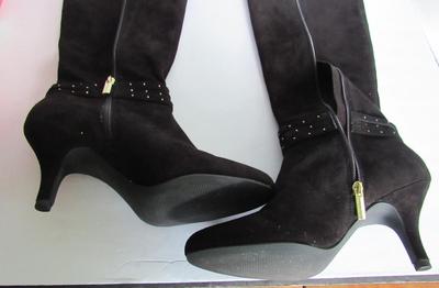 Women's Black Suede High Heeled Boots, Bandolino, 9M