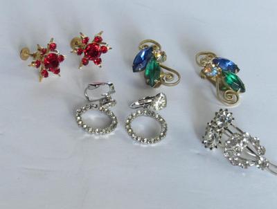 Rhinestone Earrings and Brooch