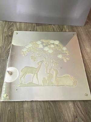 Antique 1920s = 1930s Art Nouveau Deco Etched 18" Square Wall Mirror W Tree & Deer