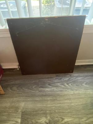 Antique 1920s = 1930s Art Nouveau Deco Etched 18" Square Wall Mirror W Tree & Deer