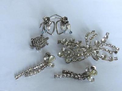 Rhinestone Earrings and Brooch, Turtle Pin